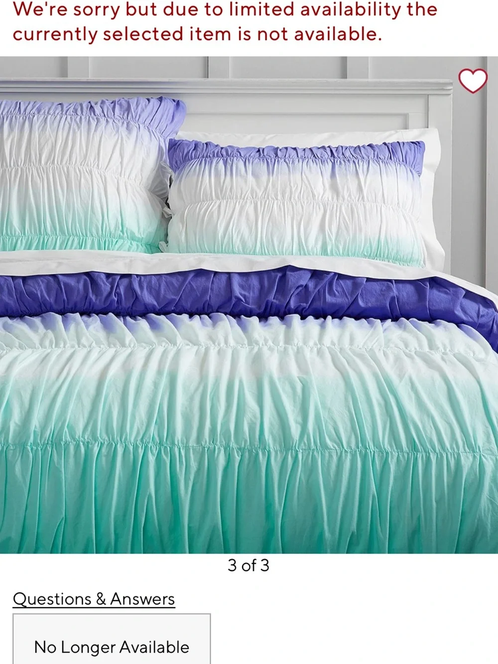 Pottery Barn Ombre Blue to Green Ruffled Comforter